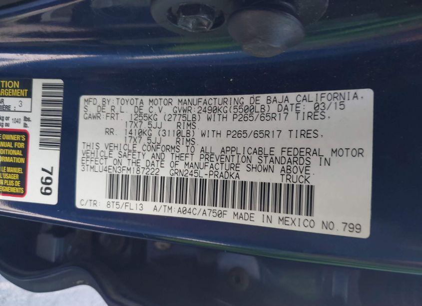 Photo 9 of 2015 Toyota Tacoma BASE V6/BASE V6 (M6)/TRD PRO (VIN 3TMLU4EN3FM187222)