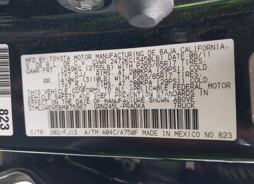 Photo 9 of 2011 Toyota Tacoma BASE V6 (VIN 3TMLU4EN5BM075967)