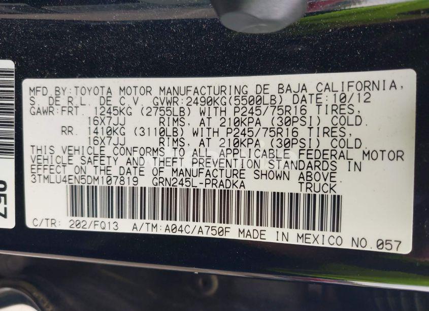 Photo 9 of 2013 Toyota Tacoma BASE V6 (VIN 3TMLU4EN5DM107819)