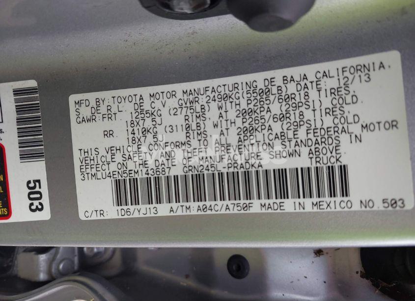 Photo 9 of 2014 Toyota Tacoma BASE V6 (VIN 3TMLU4EN5EM143687)