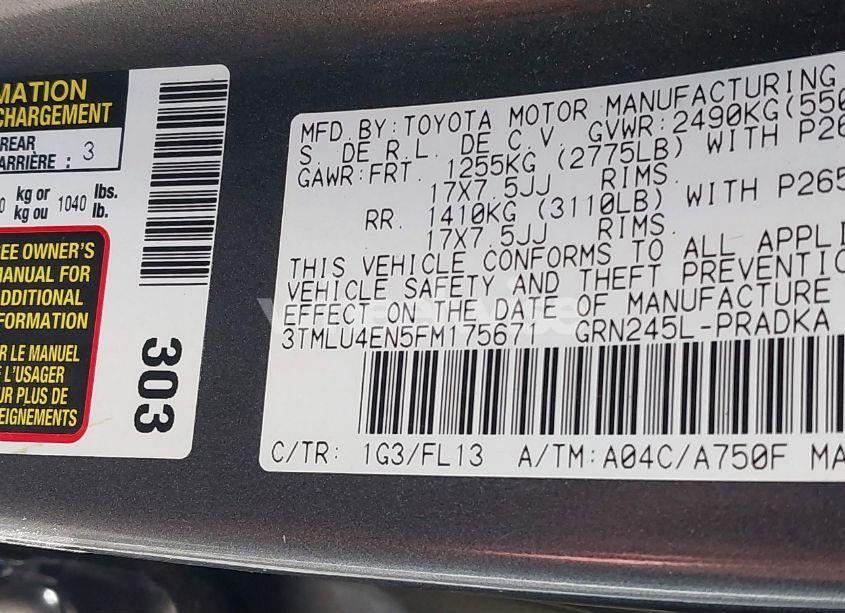 Photo 9 of 2015 Toyota Tacoma DOUBLE CAB/TRD PRO (VIN 3TMLU4EN5FM175671)