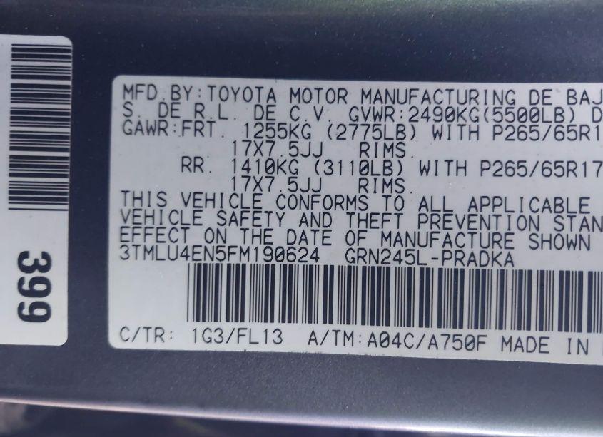 Photo 9 of 2015 Toyota Tacoma DOUBLE CAB/TRD PRO (VIN 3TMLU4EN5FM190624)