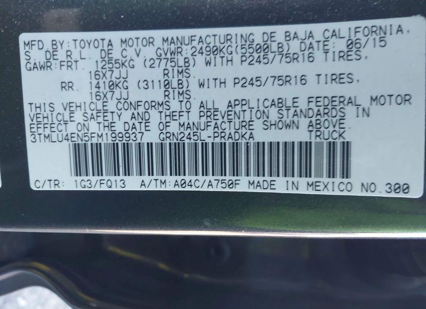 Photo 9 of 2015 Toyota Tacoma BASE V6 (VIN 3TMLU4EN5FM199937)
