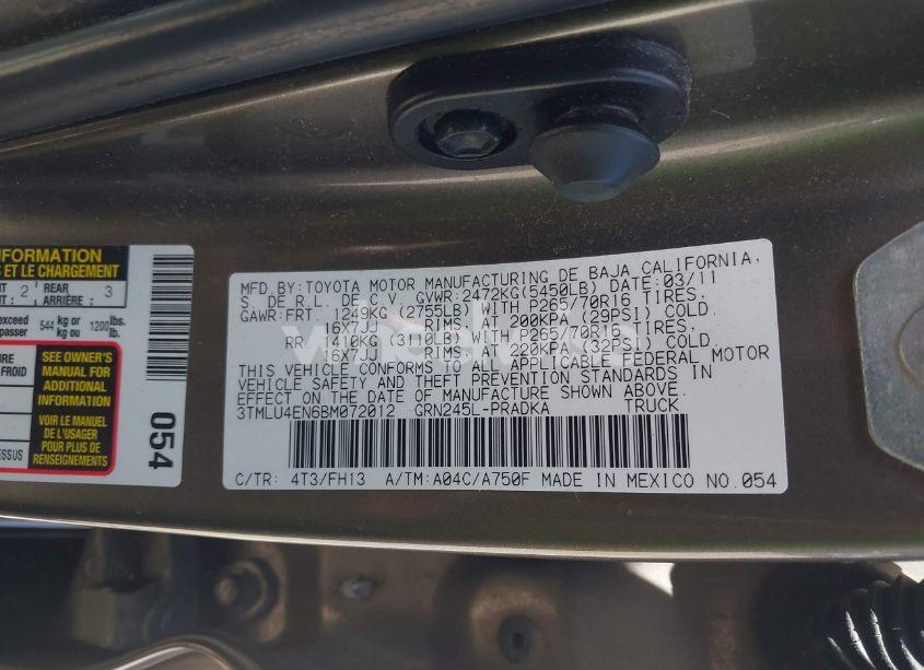 Photo 9 of 2011 Toyota Tacoma BASE V6 (VIN 3TMLU4EN6BM072012)
