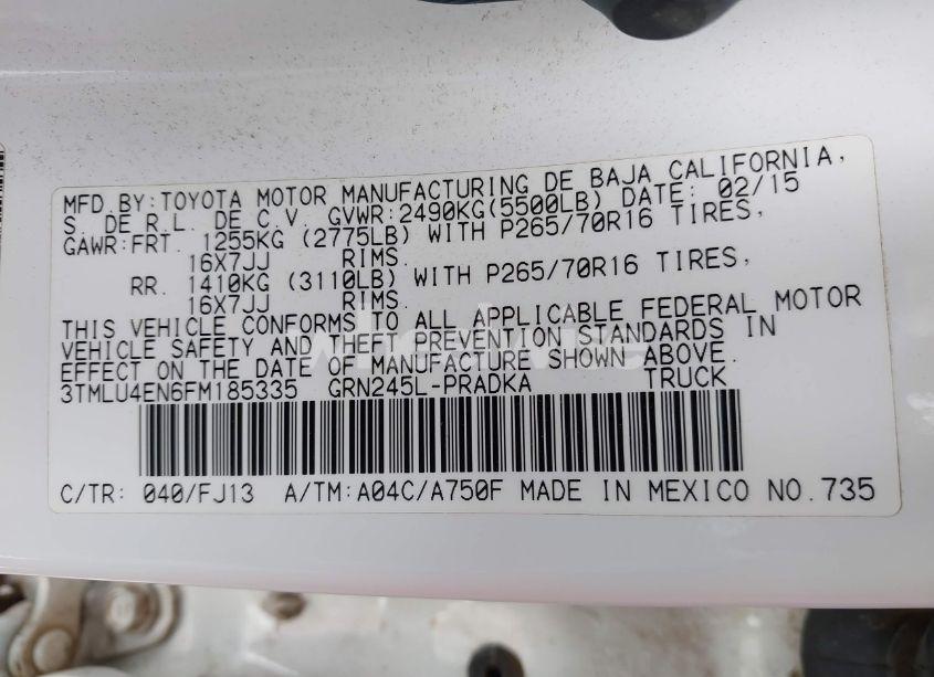 Photo 9 of 2015 Toyota Tacoma BASE V6/TRD PRO (VIN 3TMLU4EN6FM185335)