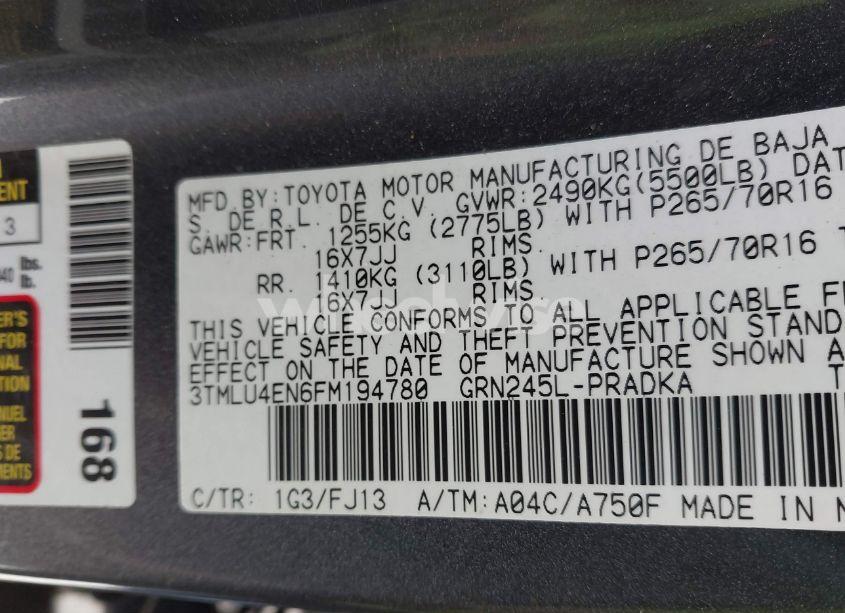 Photo 9 of 2015 Toyota Tacoma BASE V6 (VIN 3TMLU4EN6FM194780)
