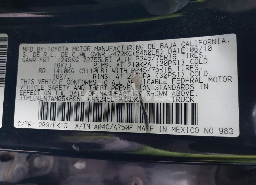 Photo 9 of 2010 Toyota Tacoma BASE V6 (VIN 3TMLU4EN7AM054696)