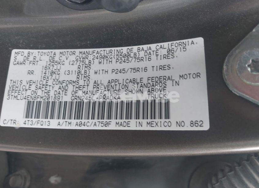 Photo 9 of 2015 Toyota Tacoma BASE V6 (VIN 3TMLU4EN8FM201891)