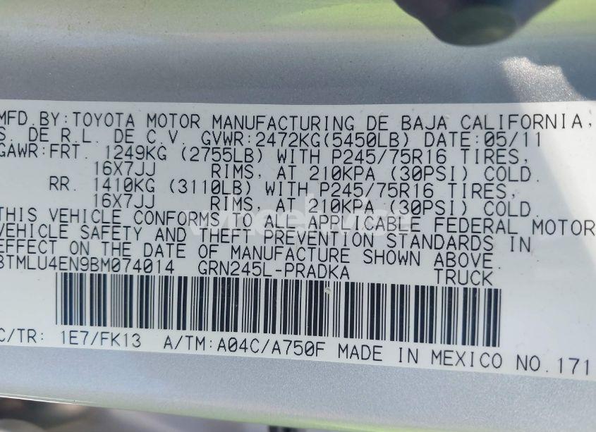 Photo 9 of 2011 Toyota Tacoma DOUBLE CAB (VIN 3TMLU4EN9BM074014)