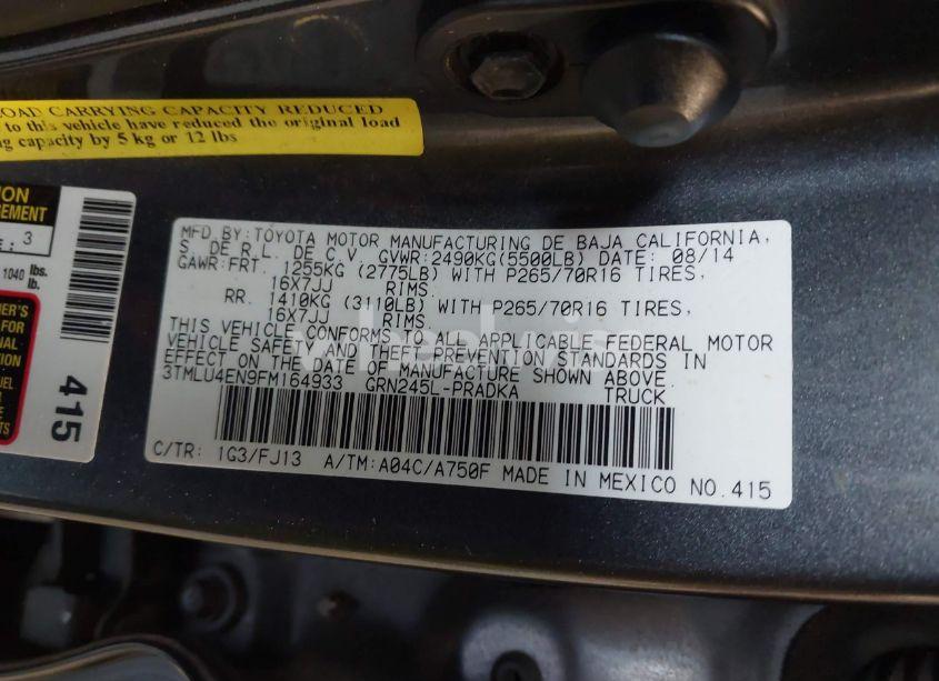 Photo 9 of 2015 Toyota Tacoma DOUBLE CAB/TRD PRO (VIN 3TMLU4EN9FM164933)