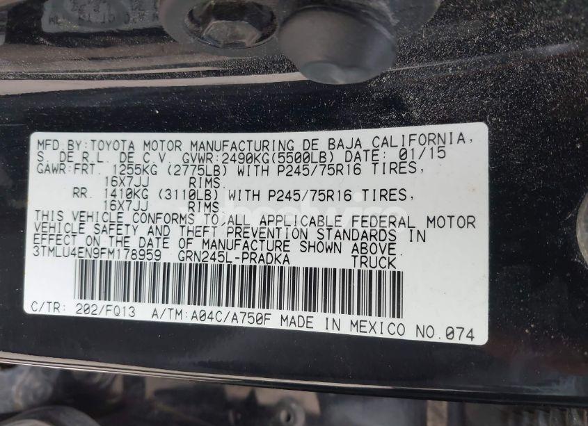 Photo 9 of 2015 Toyota Tacoma BASE V6 (VIN 3TMLU4EN9FM178959)