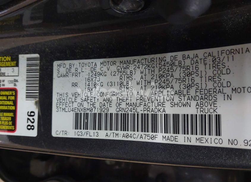 Photo 9 of 2011 Toyota Tacoma BASE V6 (VIN 3TMLU4ENXBM071929)