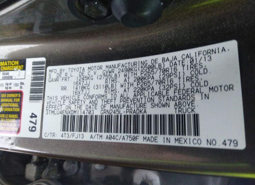 Photo 9 of 2013 Toyota Tacoma DOUBLE CAB (VIN 3TMLU4ENXDM114703)