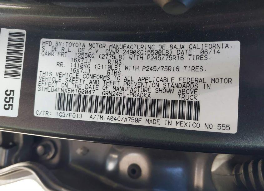Photo 9 of 2014 Toyota Tacoma BASE V6 (VIN 3TMLU4ENXEM160047)