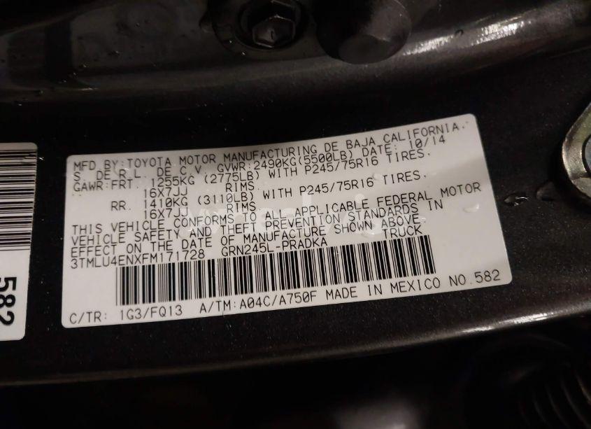 Photo 9 of 2015 Toyota Tacoma BASE V6 (VIN 3TMLU4ENXFM171728)
