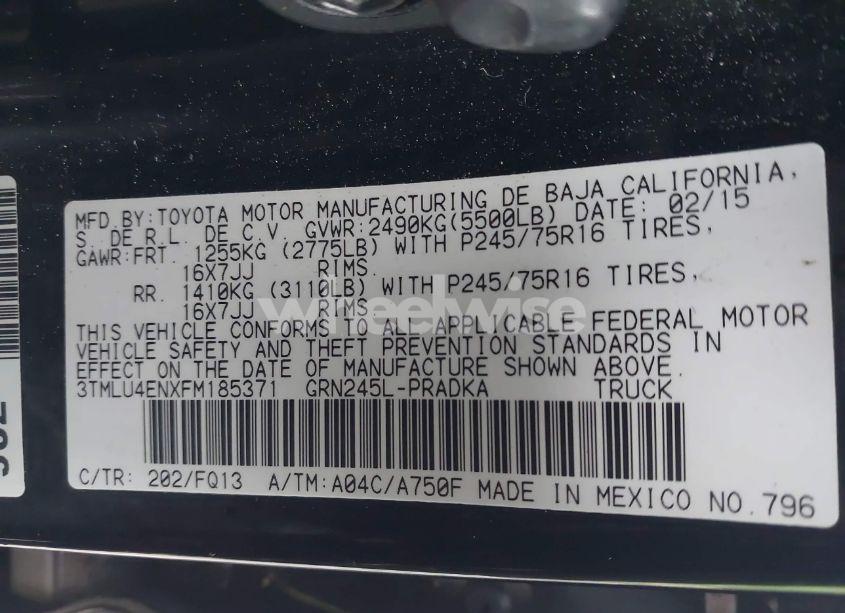 Photo 9 of 2015 Toyota Tacoma BASE V6 (VIN 3TMLU4ENXFM185371)