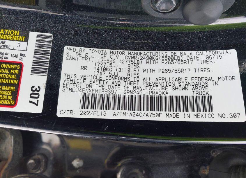 Photo 9 of 2015 Toyota Tacoma DOUBLE CAB/TRD PRO (VIN 3TMLU4ENXFM199397)