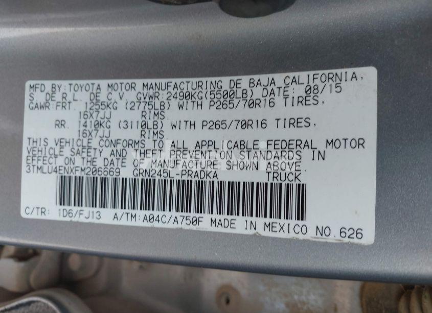 Photo 9 of 2015 Toyota Tacoma DOUBLE CAB/TRD PRO (VIN 3TMLU4ENXFM206669)