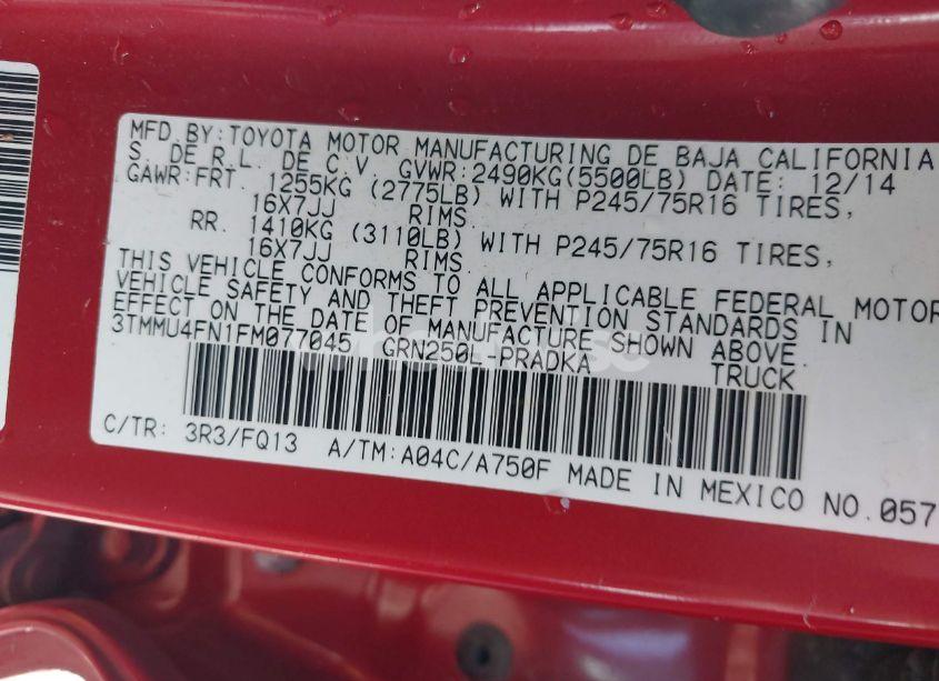 Photo 9 of 2015 Toyota Tacoma BASE V6 (VIN 3TMMU4FN1FM077045)