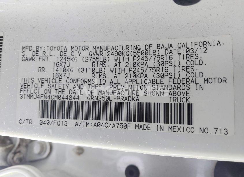 Photo 9 of 2012 Toyota Tacoma DOUBLE CAB LONG BED (VIN 3TMMU4FN4CM044844)