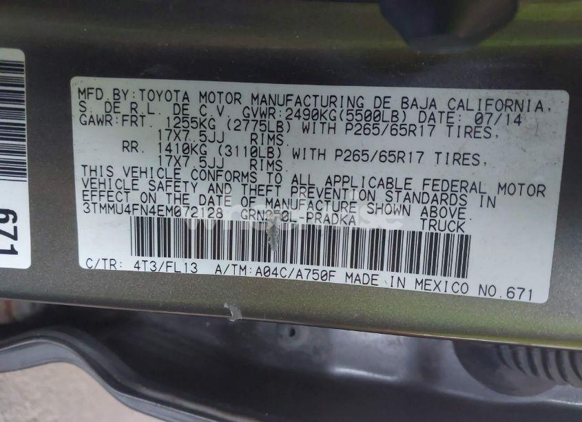 Photo 9 of 2014 Toyota Tacoma BASE V6 (VIN 3TMMU4FN4EM072128)