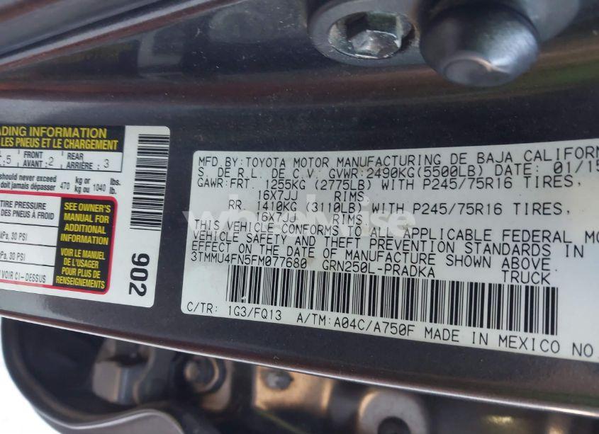 Photo 9 of 2015 Toyota Tacoma BASE V6 (VIN 3TMMU4FN5FM077680)