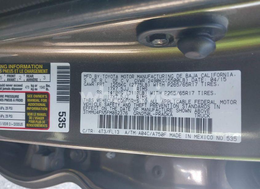 Photo 9 of 2015 Toyota Tacoma BASE V6 (VIN 3TMMU4FN5FM082376)