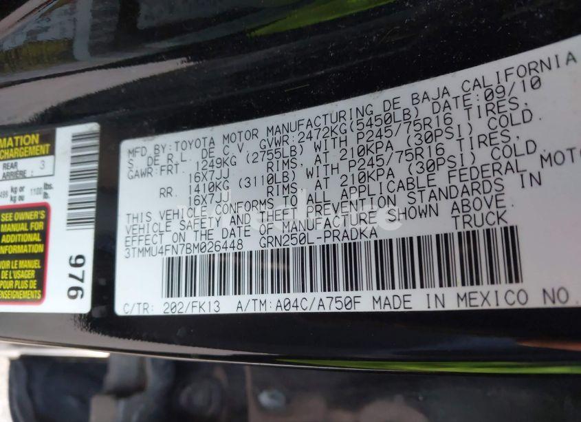 Photo 9 of 2011 Toyota Tacoma DOUBLE CAB LONG BED (VIN 3TMMU4FN7BM026448)