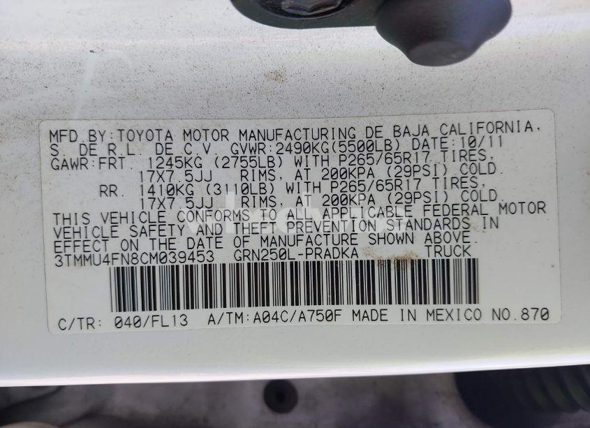 Photo 9 of 2012 Toyota Tacoma DOUBLE CAB LONG BED (VIN 3TMMU4FN8CM039453)