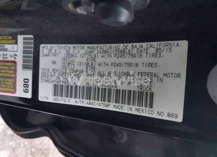 Photo 9 of 2015 Toyota Tacoma BASE V6 (VIN 3TMMU4FN8FM082842)