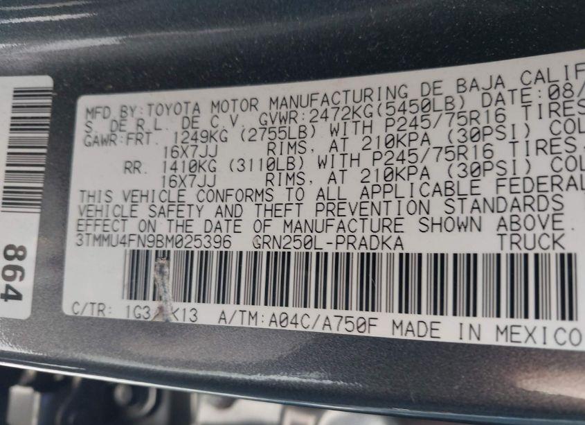 Photo 9 of 2011 Toyota Tacoma DOUBLE CAB LONG BED (VIN 3TMMU4FN9BM025396)