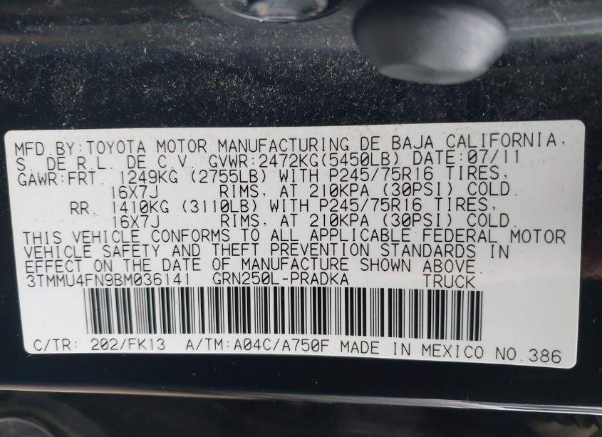 Photo 9 of 2011 Toyota Tacoma DOUBLE CAB LONG BED (VIN 3TMMU4FN9BM036141)