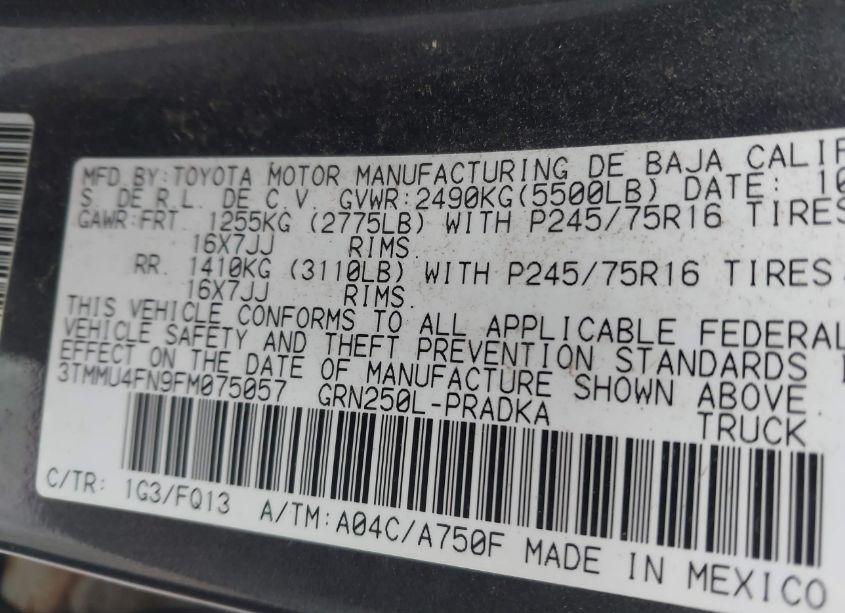 Photo 9 of 2015 Toyota Tacoma BASE V6 (VIN 3TMMU4FN9FM075057)