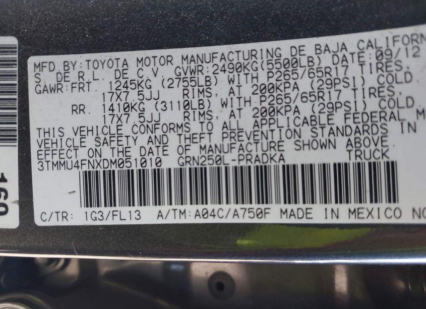 Photo 9 of 2013 Toyota Tacoma DOUBLE CAB LONG BED (VIN 3TMMU4FNXDM051010)