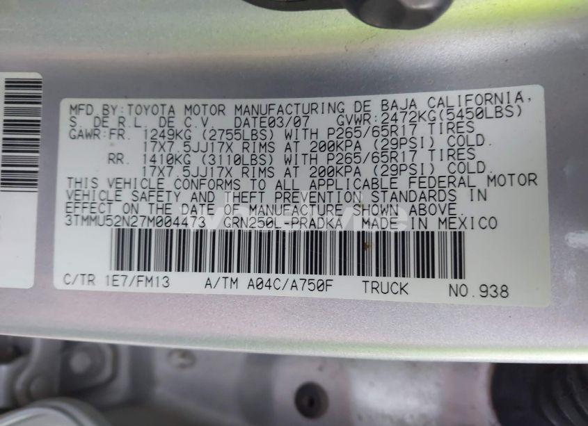 Photo 9 of 2007 Toyota Tacoma DOUBLE CAB LONG BED (VIN 3TMMU52N27M004473)