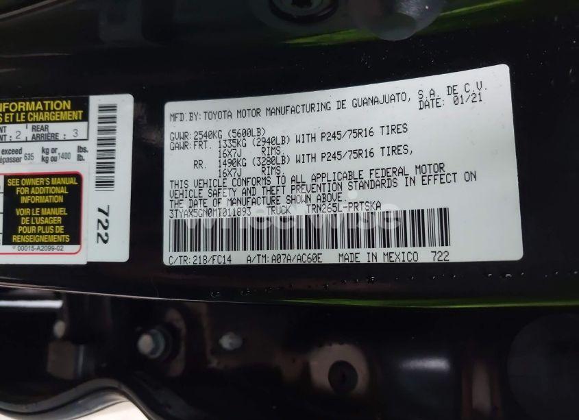 Photo 9 of 2021 Toyota Tacoma SR5 (VIN 3TYAX5GN0MT011893)