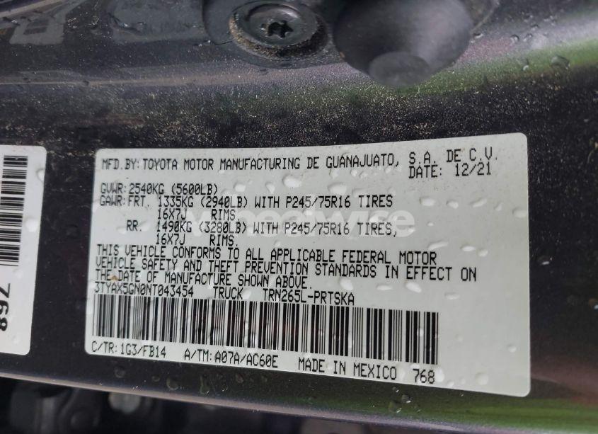 Photo 9 of 2022 Toyota Tacoma SR (VIN 3TYAX5GN0NT043454)