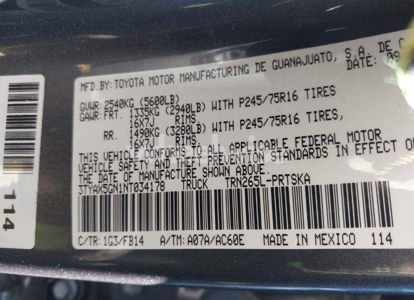 Photo 9 of 2022 Toyota Tacoma SR (VIN 3TYAX5GN1NT034178)