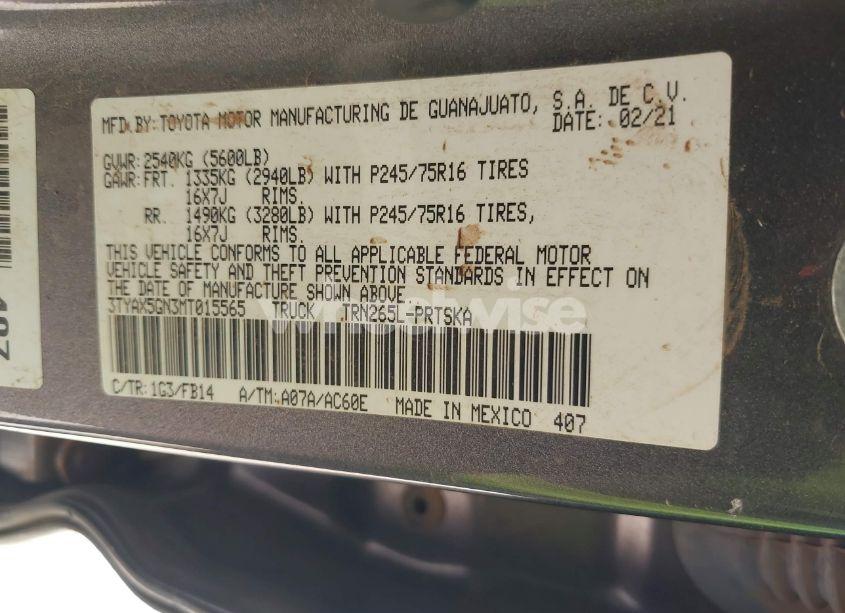 Photo 9 of 2021 Toyota Tacoma SR (VIN 3TYAX5GN3MT015565)
