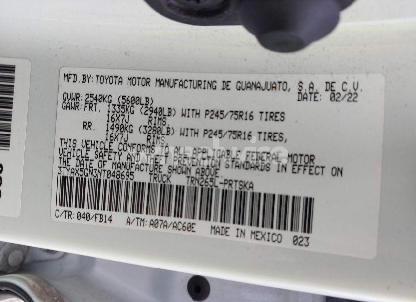 Photo 9 of 2022 Toyota Tacoma SR (VIN 3TYAX5GN3NT048695)