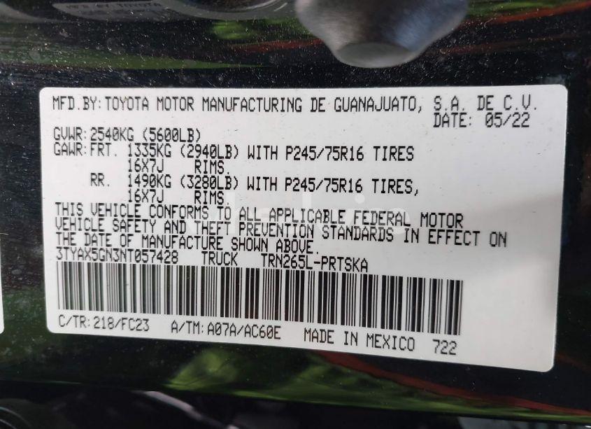 Photo 9 of 2022 Toyota Tacoma SR5 (VIN 3TYAX5GN3NT057428)