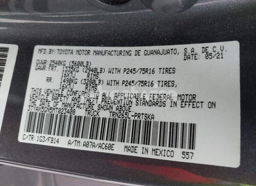 Photo 9 of 2021 Toyota Tacoma SR (VIN 3TYAX5GN5MT023408)