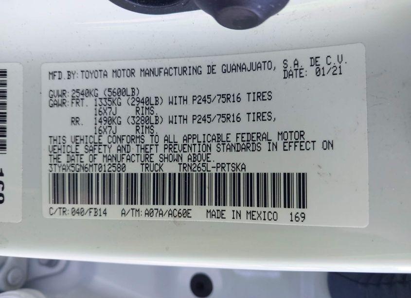 Photo 9 of 2021 Toyota Tacoma SR (VIN 3TYAX5GN6MT012580)