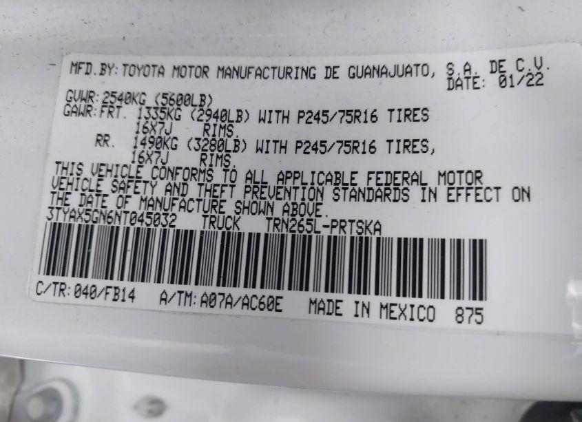 Photo 9 of 2022 Toyota Tacoma SR (VIN 3TYAX5GN6NT045032)