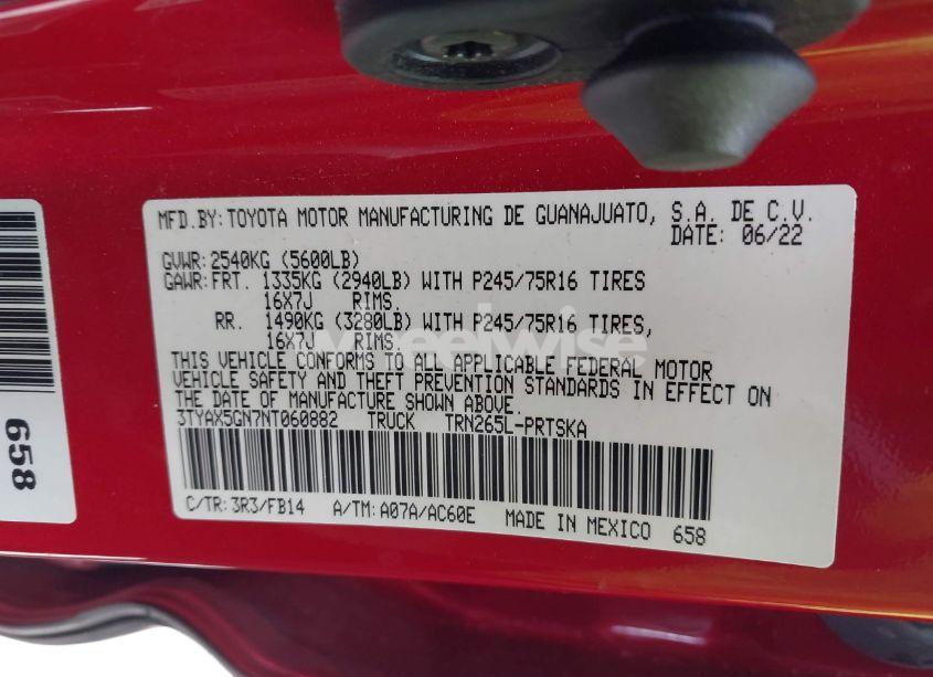 Photo 9 of 2022 Toyota Tacoma SR (VIN 3TYAX5GN7NT060882)