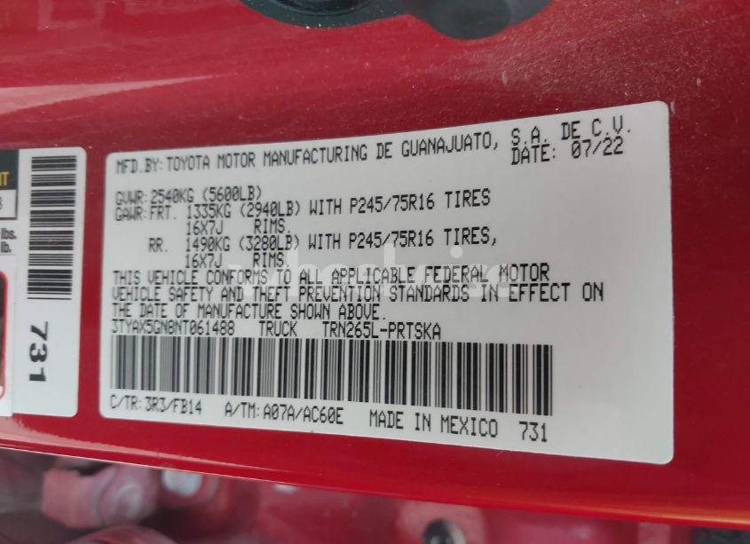 Photo 9 of 2022 Toyota Tacoma SR (VIN 3TYAX5GN8NT061488)