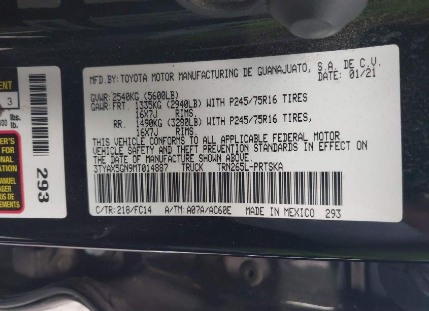 Photo 9 of 2021 Toyota Tacoma SR5 (VIN 3TYAX5GN9MT014887)