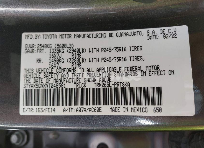 Photo 9 of 2022 Toyota Tacoma SR5 (VIN 3TYAX5GNXNT048581)