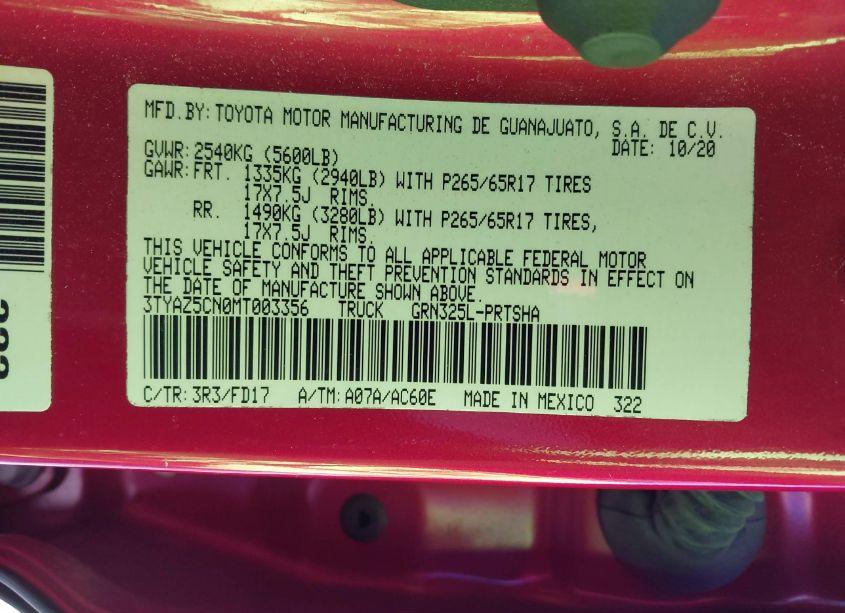 Photo 9 of 2021 Toyota Tacoma TRD SPORT (VIN 3TYAZ5CN0MT003356)