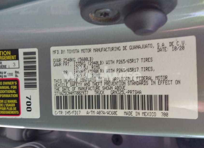 Photo 9 of 2021 Toyota Tacoma TRD SPORT (VIN 3TYAZ5CN4MT002937)